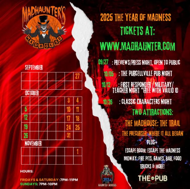 MADHAUNTER’S MADHOUSE - haunted house in Lorton, Virginia 2025 Schedule