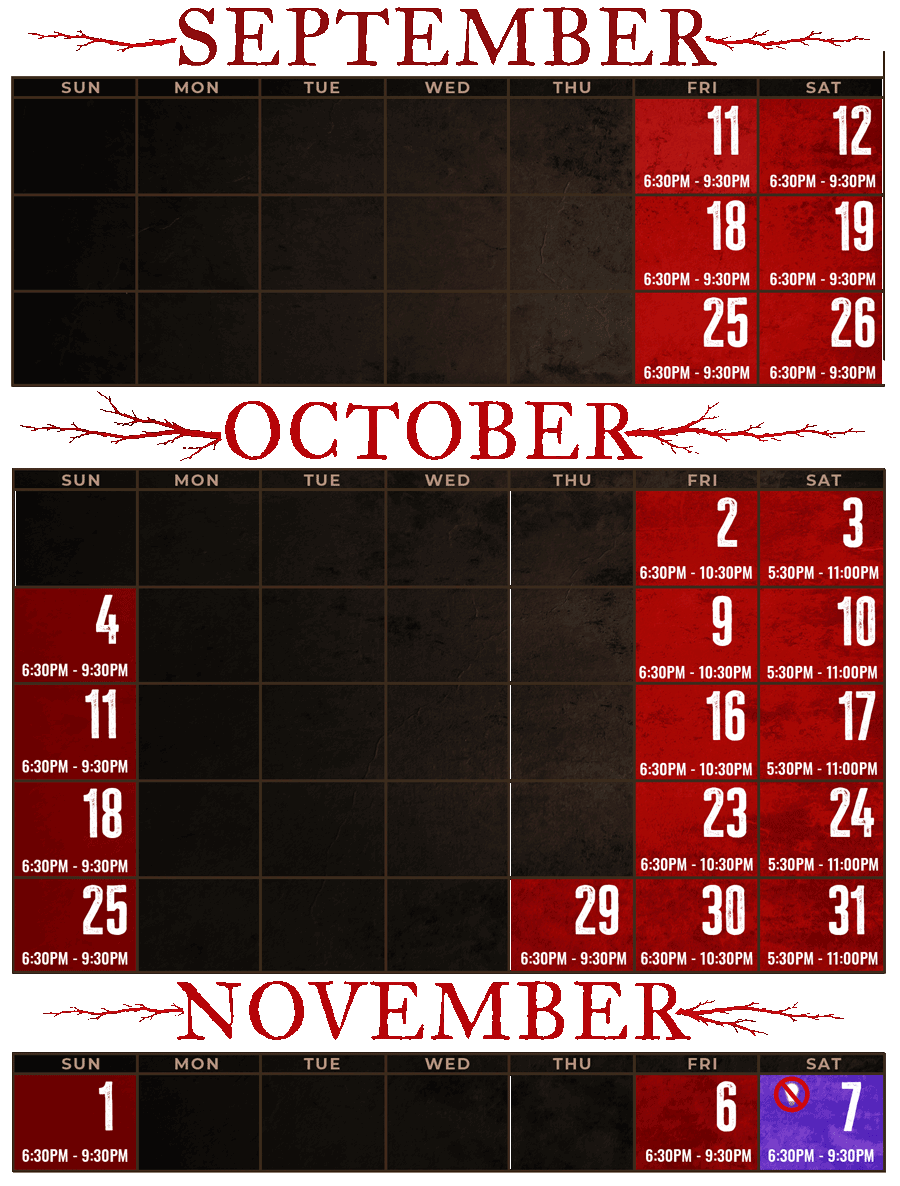 Woods of Terror Open Dates and Times 2026