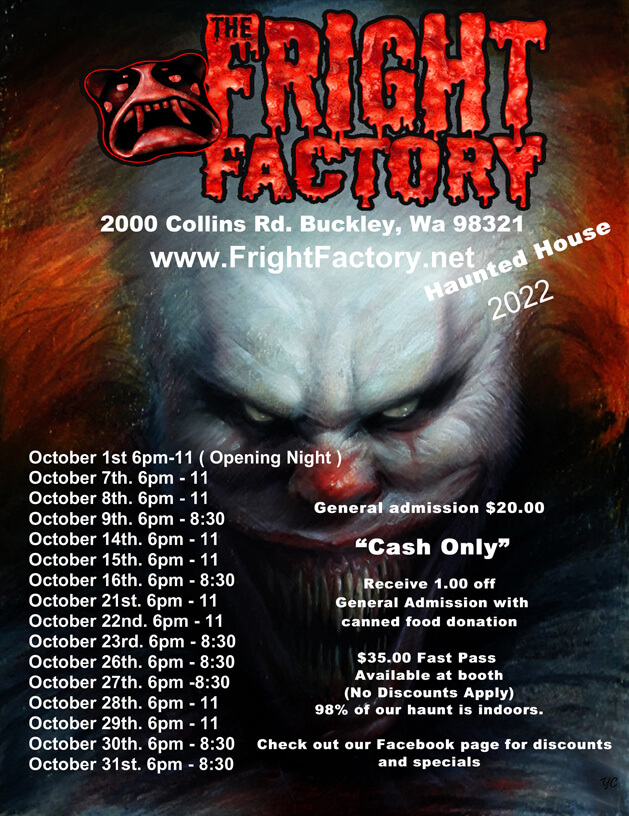 Fright Factory Haunted House in Buckley 2022 Schedule