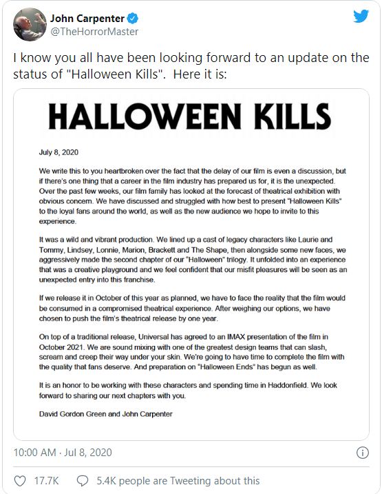 Halloween Kills Tweet